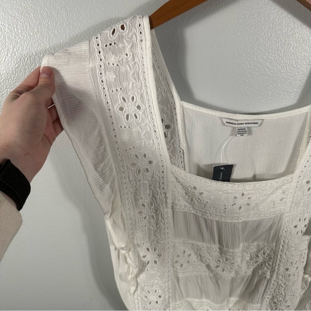 American Eagle Outfitters White Ruffled Flutter Sleeve Blouse NWT Size Medium - Picture 6 of 14
